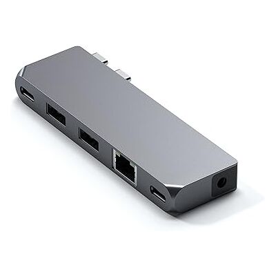 SATECHI 6-in-1 Dual USB C Pro Hub met USB4 40 Gbps, PD opladen 100 W, Ethernet, video-uitgang tot 5K @60Hz, 1x USB-C en 2x USB-A bij 5Gbps, audio-aansluiting voor MacBook Air/Pro/Neo Space Grey SATECHI 6-in-1 Dual USB C Pro Hub met USB4 40 Gbps, PD opladen 100 W, Ethernet, video-uitgang tot 5K @60Hz, 1x USB-C en 2x USB-A bij 5Gbps, audio-aansluiting voor MacBook Air/Pro/Neo Space Grey
