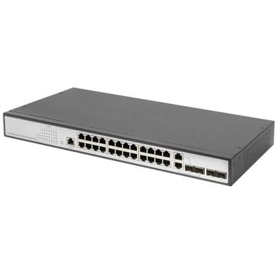 Digitus Gigabit Ethernet Netwerkschakelaar 19 inch 24 poorten 4 x uplink (SFP/RJ45) Layer 2 managed CLI-poort zwart Digitus Gigabit Ethernet Netwerkschakelaar 19 inch 24 poorten 4 x uplink (SFP/RJ45) Layer 2 managed CLI-poort zwart