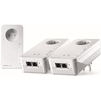 Devolo Magic 2 WiFi 5 (ac) Multiroom Kit: 3 x WiFi Powerline Adapters, Gigogne Plug (2400 Mbit/s, 5 x Gigabit Ethernet-poorten) ideaal voor thuiswerken en streamen, Frans stopcontact Devolo Magic 2 WiFi 5 (ac) Multiroom Kit: 3 x WiFi Powerline Adapters, Gigogne Plug (2400 Mbit/s, 5 x Gigabit Ethernet-poorten) ideaal voor thuiswerken en streamen, Frans stopcontact