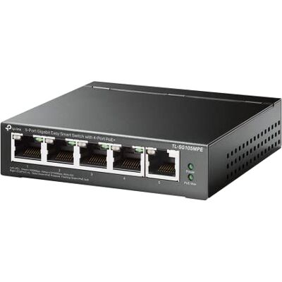 TP-Link PoE-switch TL-SG105MPE, 5 poorten met 4 PoE-poorten (120 Watt, IEEE-802.3af/at PoE, zonder ventilator, plug and play, robuuste metalen behuizing) TP-Link PoE-switch TL-SG105MPE, 5 poorten met 4 PoE-poorten (120 Watt, IEEE-802.3af/at PoE, zonder ventilator, plug and play, robuuste metalen behuizing)