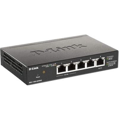 D-Link DGS-1100-05PDV2 Smart 5-poorts Gigabit PoE beheerde switch, PoE-voeding, PoE Passthrough, 802.3af, VLAN-ondersteuning, Layer 2-functies, QoS, 802.3az EEE, zonder ventilator D-Link DGS-1100-05PDV2 Smart 5-poorts Gigabit PoE beheerde switch, PoE-voeding, PoE Passthrough, 802.3af, VLAN-ondersteuning, Layer 2-functies, QoS, 802.3az EEE, zonder ventilator