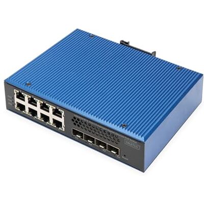 Digitus PoE netwerkswitch 12 Gigabit Ethernet poorten 8x RJ45 + 4x SFP+ 10 Gigabit IP40 L3 beheerd, VLAN 10/100/1000 Mbit/s railmontage industriële serie zwart/blauw Digitus PoE netwerkswitch 12 Gigabit Ethernet poorten 8x RJ45 + 4x SFP+ 10 Gigabit IP40 L3 beheerd, VLAN 10/100/1000 Mbit/s railmontage industriële serie zwart/blauw