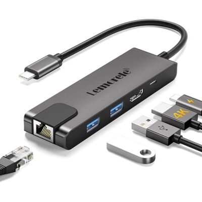 Lemorele USB C Hub Ethernet RJ45 10/100/1000M 6 in 1, Hub USB C Multiport Adapter met HDMI 4K, PD 100W, 2 USB 3.0, USB C Hub voor MacBook Air/Pro M1,iPad M1,Windows,Switch,Telefono Móvil, Chromecast Lemorele USB C Hub Ethernet RJ45 10/100/1000M 6 in 1, Hub USB C Multiport Adapter met HDMI 4K, PD 100W, 2 USB 3.0, USB C Hub voor MacBook Air/Pro M1,iPad M1,Windows,Switch,Telefono Móvil, Chromecast