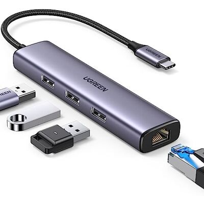 UGREEN USB C Gigabit RJ45 hub 1000 Mbps 3 poorten 5 Gbps UGREEN USB C Gigabit RJ45 hub 1000 Mbps 3 poorten 5 Gbps