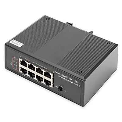 Digitus 7-poorts Gigabit PoE industriële switch 1x stroompoort 8x RJ45-10/100/1000 Mbit/s railmontage zwart Digitus 7-poorts Gigabit PoE industriële switch 1x stroompoort 8x RJ45-10/100/1000 Mbit/s railmontage zwart