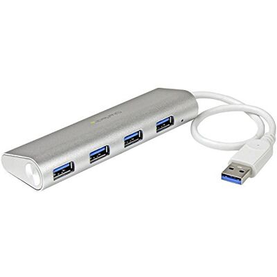 StarTech .com Compacte USB 3.0-hub met geïntegreerde kabel, USB 3.0-hub met aluminium behuizing, zilver (ST43004UA) StarTech .com Compacte USB 3.0-hub met geïntegreerde kabel, USB 3.0-hub met aluminium behuizing, zilver (ST43004UA)