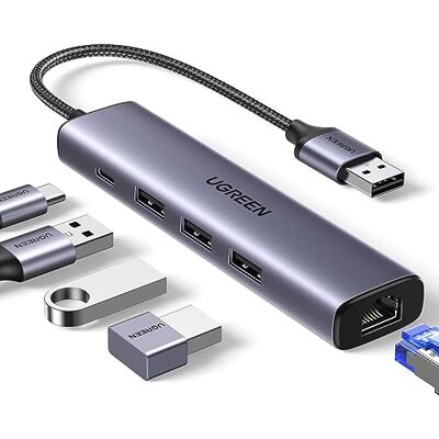 UGREEN USB 3.0 hub ethernet adapter 1000 Mbps 3 poorten RJ45 Gigabit Aluminium compatibel met Windows 11 10 8 Mac OS Linux UGREEN USB 3.0 hub ethernet adapter 1000 Mbps 3 poorten RJ45 Gigabit Aluminium compatibel met Windows 11 10 8 Mac OS Linux