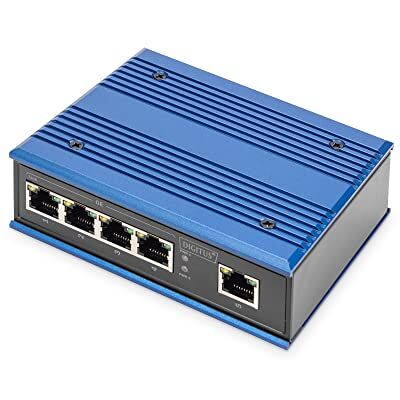 Digitus Netwerkschakelaar Gigabit Ethernet 5 poorten DIN-rail montage klemmenblok zonder ventilator zwart/blauw Digitus Netwerkschakelaar Gigabit Ethernet 5 poorten DIN-rail montage klemmenblok zonder ventilator zwart/blauw