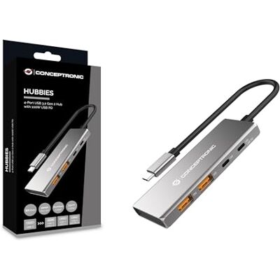 Conceptronic HUBBIES15G Hub 4-poorts USB 3.2 Gen 2, 10 Gbit/s, USB-C x 2, USB-A x 2, 100 W USB PD, aluminium behuizing Conceptronic HUBBIES15G Hub 4-poorts USB 3.2 Gen 2, 10 Gbit/s, USB-C x 2, USB-A x 2, 100 W USB PD, aluminium behuizing
