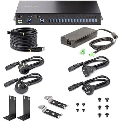 StarTech .com Industriële USB-hub met 16 poorten van 5 Gbps met voeding, metaal, DIN/plank, dubbele hub/schakelaar StarTech .com Industriële USB-hub met 16 poorten van 5 Gbps met voeding, metaal, DIN/plank, dubbele hub/schakelaar