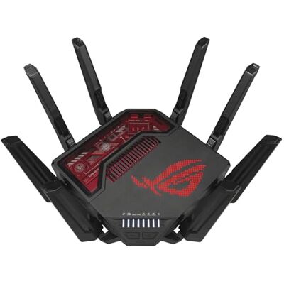 Asus ROG Rapture GT-BE19000 Router WiFi 7 Multi-Gigabit Ethernet Tribanda 2,4/5/6GHz zwart/rood Asus ROG Rapture GT-BE19000 Router WiFi 7 Multi-Gigabit Ethernet Tribanda 2,4/5/6GHz zwart/rood