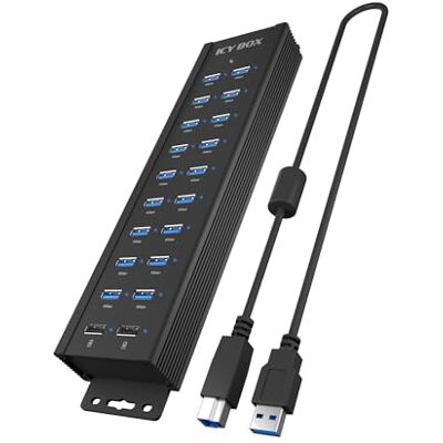 ICY BOX USB 3.2 Gen 1 hub met 20 poorten met 12 V/3 A voeding, aluminium behuizing en 2 USB-oplaadpoorten, model IB-HUB1720-U3 ICY BOX USB 3.2 Gen 1 hub met 20 poorten met 12 V/3 A voeding, aluminium behuizing en 2 USB-oplaadpoorten, model IB-HUB1720-U3