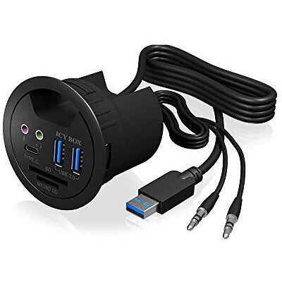 ICY BOX IB-Hub1404A Desktop hub (60 mm) voor installatie, 3 x usb 3.0 (2X type-A, 1x type-C), kaartlezer (SD/microSD), audio in/uit, kabelmof ICY BOX IB-Hub1404A Desktop hub (60 mm) voor installatie, 3 x usb 3.0 (2X type-A, 1x type-C), kaartlezer (SD/microSD), audio in/uit, kabelmof