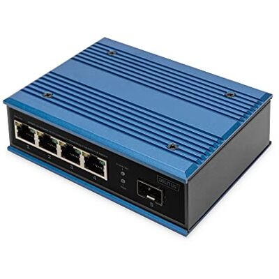 Digitus PoE Netwerkswitch 5 poorten Fast Ethernet 4x RJ45 + 1x SFP-poort Onbeheerd 10/100 Mbit/s DIN-rail en wandmontage IP40 industriële serie blauw Digitus PoE Netwerkswitch 5 poorten Fast Ethernet 4x RJ45 + 1x SFP-poort Onbeheerd 10/100 Mbit/s DIN-rail en wandmontage IP40 industriële serie blauw
