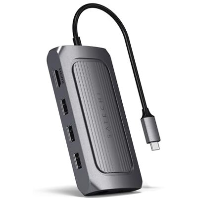 SATECHI 9-in-1 USB-C-hub van aluminium met HDMI 8K, USB-C PD 100W, Gigabit Ethernet, 3,5 mm audio-aansluiting en SD/MicroSD UHS-I-speler voor MacBook Air/Pro/Neo, laptop, iPad en meer, grijs SATECHI 9-in-1 USB-C-hub van aluminium met HDMI 8K, USB-C PD 100W, Gigabit Ethernet, 3,5 mm audio-aansluiting en SD/MicroSD UHS-I-speler voor MacBook Air/Pro/Neo, laptop, iPad en meer, grijs