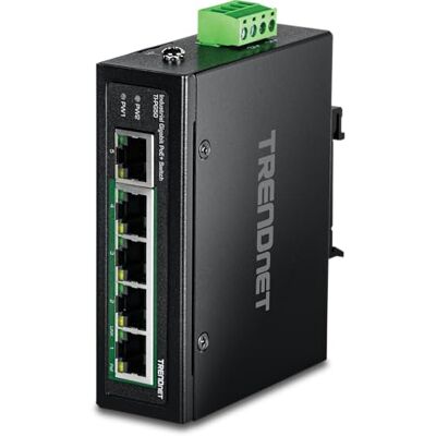 TRENDnet 5-poorts industriële GIGABIT POE+ DIN-rail schakelaar, één maat TRENDnet 5-poorts industriële GIGABIT POE+ DIN-rail schakelaar, één maat