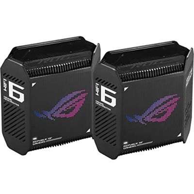 Asus ROG Rapture GT6 Tri-Band WiFi 6 Mesh wifi-systeem, dekt tot 540 m², 2,5 Gbps poort, drietraps gaming-versnelling, RangeBoost Plus, 5,9 GHz, levenslange gratis netwerkbeveiliging Asus ROG Rapture GT6 Tri-Band WiFi 6 Mesh wifi-systeem, dekt tot 540 m², 2,5 Gbps poort, drietraps gaming-versnelling, RangeBoost Plus, 5,9 GHz, levenslange gratis netwerkbeveiliging