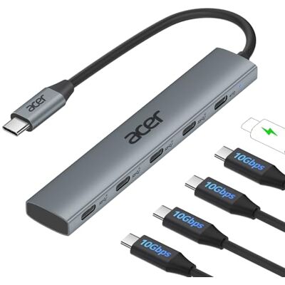 Acer 10 Gbps USB C-hub met Type-C PD 100 W, ultradunne aluminium 5-in-1 USB-C splitter met 4 USB C 3.2-poorten, voor iPhone 15/16, MacBook iPad Pro/Air, iMac, Chromebook, Galaxy S24/23 enz. Acer 10 Gbps USB C-hub met Type-C PD 100 W, ultradunne aluminium 5-in-1 USB-C splitter met 4 USB C 3.2-poorten, voor iPhone 15/16, MacBook iPad Pro/Air, iMac, Chromebook, Galaxy S24/23 enz.