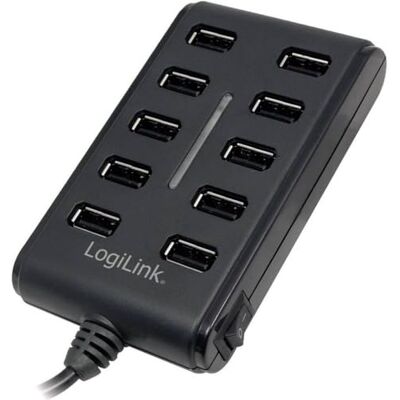 Logilink UA0125 USB-hub 2.0, 10 poorten, 3,5 A, zwart Logilink UA0125 USB-hub 2.0, 10 poorten, 3,5 A, zwart