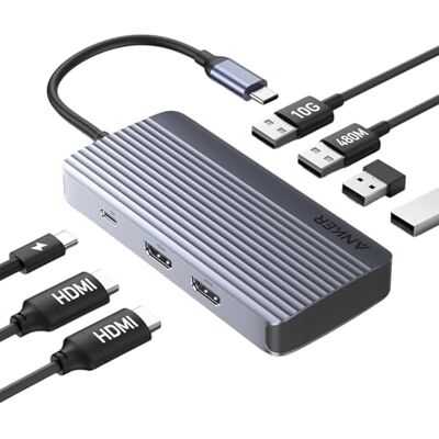 Anker 7-in-1 USB C-hub, dubbele monitor multiport adapter, dubbel HDMI-scherm, 100 W voeding, 10 Gbps gegevensoverdracht, USB-poorten voor MacBook Air/Pro, Dell XPS, iPad Pro enz Anker 7-in-1 USB C-hub, dubbele monitor multiport adapter, dubbel HDMI-scherm, 100 W voeding, 10 Gbps gegevensoverdracht, USB-poorten voor MacBook Air/Pro, Dell XPS, iPad Pro enz
