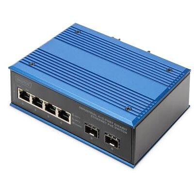 Digitus PoE Netwerkswitch 6 poorten Gigabit Ethernet 4x RJ45 + 2x SFP IP40-10/100/1000 Mbit/s railmontage industriële serie zwart/blauw Digitus PoE Netwerkswitch 6 poorten Gigabit Ethernet 4x RJ45 + 2x SFP IP40-10/100/1000 Mbit/s railmontage industriële serie zwart/blauw