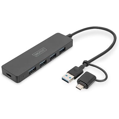 Digitus USB-hub 4 poorten USB 3.0-4x USB-A 1x USB-C stekker tot 5 Gbps USB-A naar USB-C adapter inbegrepen kabellengte 0,2 m Slim Line zwart Digitus USB-hub 4 poorten USB 3.0-4x USB-A 1x USB-C stekker tot 5 Gbps USB-A naar USB-C adapter inbegrepen kabellengte 0,2 m Slim Line zwart