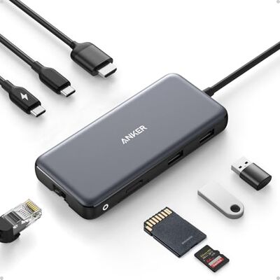 Anker 533 USB-C hub (8-in-1) PowerExpand USB-C adapter, 100W Power Delivery, 4K 60Hz HDMI, 10Gbps USB-C & 2 USB-A datapoorten, ethernet-poort, microSD & SD-geheugenkaartlezer, voor MacBook Pro en meer Anker 533 USB-C hub (8-in-1) PowerExpand USB-C adapter, 100W Power Delivery, 4K 60Hz HDMI, 10Gbps USB-C & 2 USB-A datapoorten, ethernet-poort, microSD & SD-geheugenkaartlezer, voor MacBook Pro en meer