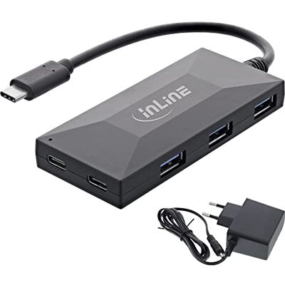 InLine ® USB 3.2 Gen 1 OTG-hub, USB Type-C op 3 type A-aansluitingen en 2 type C-poorten, met voeding 3 A, zwart InLine ® USB 3.2 Gen 1 OTG-hub, USB Type-C op 3 type A-aansluitingen en 2 type C-poorten, met voeding 3 A, zwart
