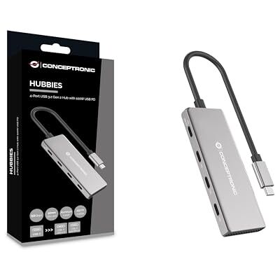 Conceptronic HUBBIES16G Hub met 4 poorten USB 3.2 Gen 2, 10 Gbit/s, USB-C x 4, 100 W USB PD, aluminium behuizing Conceptronic HUBBIES16G Hub met 4 poorten USB 3.2 Gen 2, 10 Gbit/s, USB-C x 4, 100 W USB PD, aluminium behuizing