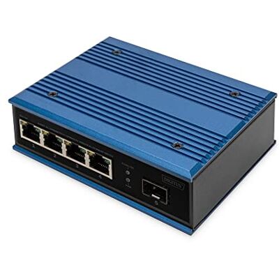 Digitus Netwerkswitch 5 poorten Fast Ethernet 4 x RJ45 + 1 x SFP-poort Unmanaged 10/100 Mbit/s DIN-rail en wandmontage IP40 industriële serie blauw Digitus Netwerkswitch 5 poorten Fast Ethernet 4 x RJ45 + 1 x SFP-poort Unmanaged 10/100 Mbit/s DIN-rail en wandmontage IP40 industriële serie blauw