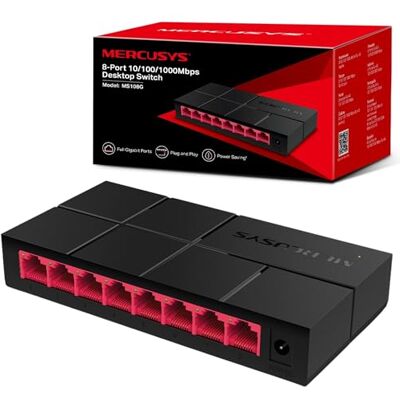 MERCUSYS 8 poorten 10/100 Mbps desktop Ethernet-switch/hub, ethernet-splitter, energiebesparing tot 82%, plug & play, geen configuratie vereist (MS108G) MERCUSYS 8 poorten 10/100 Mbps desktop Ethernet-switch/hub, ethernet-splitter, energiebesparing tot 82%, plug & play, geen configuratie vereist (MS108G)