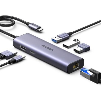 UGREEN Revodok 1061 Hub USB C Ethernet HDMI 4K PD 100W opladen 3 datapoorten 5 Gbps adapter RJ45 6-in-1 docking station compatibel met MacBook iPad Pro Air Mac Mini M4 Surface iPhone 17 16 Pro Max UGREEN Revodok 1061 Hub USB C Ethernet HDMI 4K PD 100W opladen 3 datapoorten 5 Gbps adapter RJ45 6-in-1 docking station compatibel met MacBook iPad Pro Air Mac Mini M4 Surface iPhone 17 16 Pro Max
