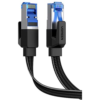 UGREEN Platte ethernetkabel, Cat 8 netwerkkabel, RJ45, gevlochten nylon, AWG 26, 40 Gbps, 2000 MHz bandbreedte, voor pc, PS5, PS4, Xbox, smart TV, router, switch, modem, internet, CPL, PoE 5 meter UGREEN Platte ethernetkabel, Cat 8 netwerkkabel, RJ45, gevlochten nylon, AWG 26, 40 Gbps, 2000 MHz bandbreedte, voor pc, PS5, PS4, Xbox, smart TV, router, switch, modem, internet, CPL, PoE 5 meter