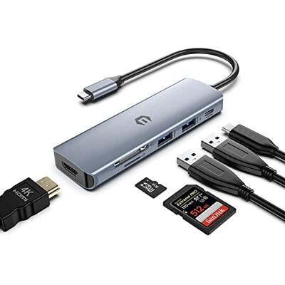 BIGBIG WON USB C-hub, USB 3.0-hub, 6-in-1 dockingstation met 2 USB 3.0-poorten, HDMI 4K, 100W PD, SD/TF-kaartlezer, compatibel met laptop, Windows, MacOS, Linux, Chrome OS BIGBIG WON USB C-hub, USB 3.0-hub, 6-in-1 dockingstation met 2 USB 3.0-poorten, HDMI 4K, 100W PD, SD/TF-kaartlezer, compatibel met laptop, Windows, MacOS, Linux, Chrome OS