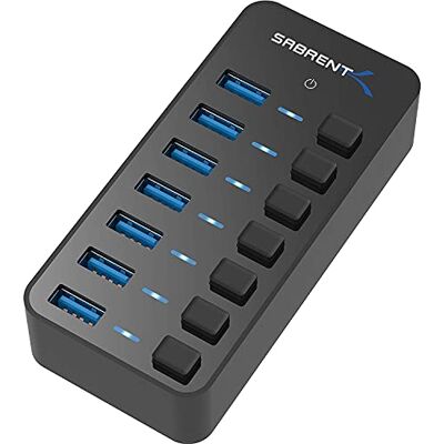 SABRENT Dockingstation 36 W 7 poort USB 3.0 met afzonderlijke aan-/uitschakelaars en leds incl. voeding 36 W 12 V/3 A (HB-BUP7) HB-BUP7 Station d'accueil USB multiport avec interrupteur marche/arrêt LED pour ordinateur portable MacBook iMac SABRENT Dockingstation 36 W 7 poort USB 3.0 met afzonderlijke aan-/uitschakelaars en leds incl. voeding 36 W 12 V/3 A (HB-BUP7) HB-BUP7 Station d'accueil USB multiport avec interrupteur marche/arrêt LED pour ordinateur portable MacBook iMac