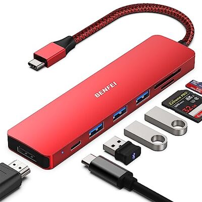 BENFEI 7-in-1 USB C-hub, USB-C multipoortadapter met USB Type-C naar HDMI, USB-C naar SD TF/3 poorten USB 3.0/60W Power Delivery, met iPhone 15 Pro/Max MacBook Pro/Air 2023, iPad BENFEI 7-in-1 USB C-hub, USB-C multipoortadapter met USB Type-C naar HDMI, USB-C naar SD TF/3 poorten USB 3.0/60W Power Delivery, met iPhone 15 Pro/Max MacBook Pro/Air 2023, iPad