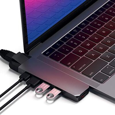 SATECHI Hub Pro Type-C Adapter met Ethernet HDMI 4K, USB-C, Gigabit Voor MacBook Air/Pro/Neo M1 M2, HDMI 4K @30Hz, 2x USB-A 3.0 5Gbps, MicroSD/SD UHS-I-speler SATECHI Hub Pro Type-C Adapter met Ethernet HDMI 4K, USB-C, Gigabit Voor MacBook Air/Pro/Neo M1 M2, HDMI 4K @30Hz, 2x USB-A 3.0 5Gbps, MicroSD/SD UHS-I-speler