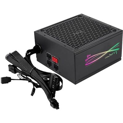 Aerocool LUXPRORGB550M Semi-modulaire RGB-voeding, 550 W, 80 Plus brons + 88%, Japanse condensatoren 14 cm, FDB-ventilator met APFC-technologie, ARGB-compatibel, zwart Aerocool LUXPRORGB550M Semi-modulaire RGB-voeding, 550 W, 80 Plus brons + 88%, Japanse condensatoren 14 cm, FDB-ventilator met APFC-technologie, ARGB-compatibel, zwart