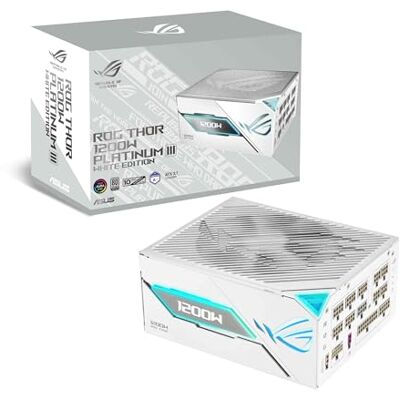 Asus ROG Thor 1200 W Platinum III White voeding (80 Plus Platinum gecertificeerd, ATX 3.1, PCIE 5.1, GaN MOSFET, GPU-First IVS, Magnetic OLED Display, Turbo Mode, 10 jaar garantie) Asus ROG Thor 1200 W Platinum III White voeding (80 Plus Platinum gecertificeerd, ATX 3.1, PCIE 5.1, GaN MOSFET, GPU-First IVS, Magnetic OLED Display, Turbo Mode, 10 jaar garantie)