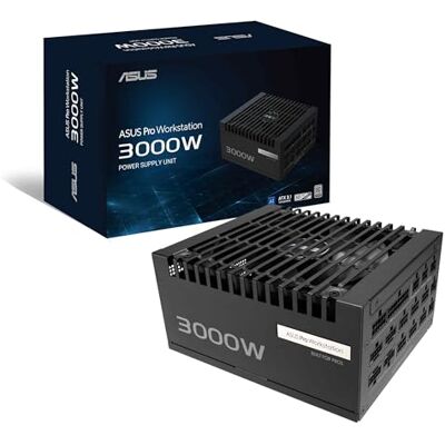 Asus Pro WS 3000W Platinum, modulaire voeding voor pc, 3000 W vermogen, PCIe 5.1, standaard ATX 3.1, 80 PLUS Platinum, ventilator met dubbele kogellagers, zwart, -PRO-WS-3000P Asus Pro WS 3000W Platinum, modulaire voeding voor pc, 3000 W vermogen, PCIe 5.1, standaard ATX 3.1, 80 PLUS Platinum, ventilator met dubbele kogellagers, zwart, -PRO-WS-3000P