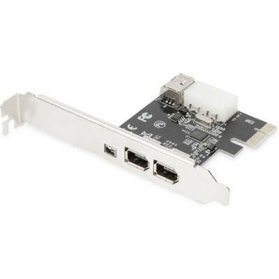 Digitus IO-kaart – PCIe – Firewire 1394a – interfacekaart – 3 poorten – & 2 x 1394a & 1 x 1394mini Digitus IO-kaart – PCIe – Firewire 1394a – interfacekaart – 3 poorten – & 2 x 1394a & 1 x 1394mini