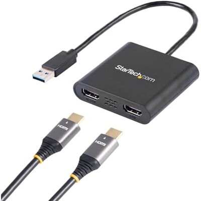 StarTech .com USB32HD2 Adapter USB 3.0 naar Dual HDMI, 2 x 1080p / 1 x 4 K 30 Hz, externe grafische kaart/videokaart, dubbele display-adapter, USB type A naar HDMI, alleen Windows, zwart StarTech .com USB32HD2 Adapter USB 3.0 naar Dual HDMI, 2 x 1080p / 1 x 4 K 30 Hz, externe grafische kaart/videokaart, dubbele display-adapter, USB type A naar HDMI, alleen Windows, zwart