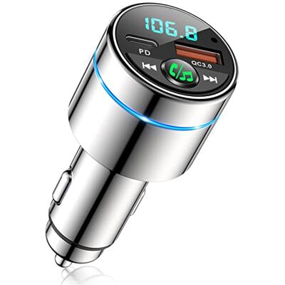 Mohard Bluetooth 5.3 FM-zender, volledig metaal, bluetooth, auto, snellader, PD 30 W, type C+ QC3.0, met ruisonderdrukking voor handsfree bellen, hifi-muziek, lichtring Mohard Bluetooth 5.3 FM-zender, volledig metaal, bluetooth, auto, snellader, PD 30 W, type C+ QC3.0, met ruisonderdrukking voor handsfree bellen, hifi-muziek, lichtring