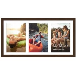 Americanflat Fotolijst 13 x 18 cm, walnoot, frame voor koekenpan, 20 x 41 cm, zonder passe-partout of met passe-partout, voor drie foto's van 18 x 13 cm, met schokbestendig glas Americanflat Fotolijst 13 x 18 cm, walnoot, frame voor koekenpan, 20 x 41 cm, zonder passe-partout of met passe-partout, voor drie foto's van 18 x 13 cm, met schokbestendig glas