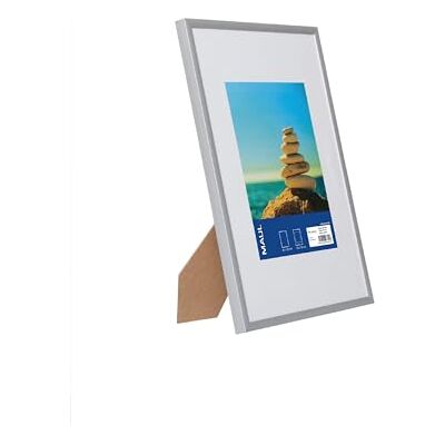 MAUL design A4 fotolijst zilver aluminium elegant neerzetten of wandbevestiging, staand en liggend formaat, helder kunstglas, versterkte hoeken, snelsluiting MAUL design A4 fotolijst zilver aluminium elegant neerzetten of wandbevestiging, staand en liggend formaat, helder kunstglas, versterkte hoeken, snelsluiting