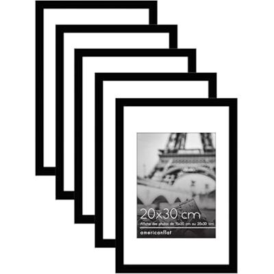 Americanflat Fotolijst 20 x 30 cm, zwart, fotolijst 15 x 20 cm met passe-partout of 30 x 20 cm zonder passe-partout, 5 stuks met ophangmateriaal van tanden Americanflat Fotolijst 20 x 30 cm, zwart, fotolijst 15 x 20 cm met passe-partout of 30 x 20 cm zonder passe-partout, 5 stuks met ophangmateriaal van tanden