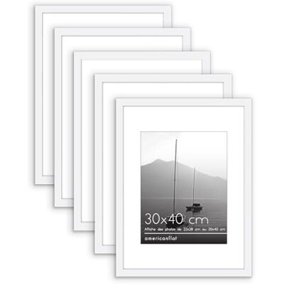 Americanflat Set van 5 witte fotolijsten 30,5 x 40,6 cm met passe-partout en 30,5 x 40,6 cm zonder passe-partout met tandophangmateriaal Americanflat Set van 5 witte fotolijsten 30,5 x 40,6 cm met passe-partout en 30,5 x 40,6 cm zonder passe-partout met tandophangmateriaal