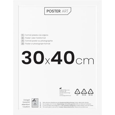 ART Fotolijst 30 x 40 cm van MDF en acrylglas, verticale of horizontale bevestiging, ideaal voor foto op poster, witte lijst ART Fotolijst 30 x 40 cm van MDF en acrylglas, verticale of horizontale bevestiging, ideaal voor foto op poster, witte lijst