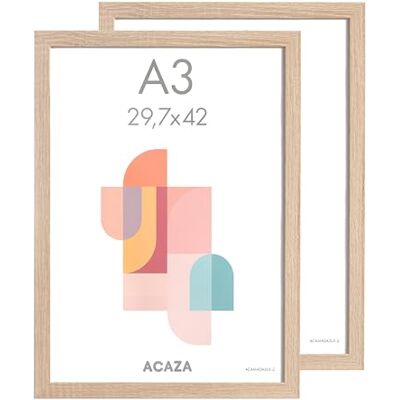ACAZA Set van 2 fotolijsten 29,7 x 42 cm, DIN A3, MDF-hout en acrylglas, voor foto's, posters en puzzels, wanddecoratie, portret en landschap, licht eiken ACAZA Set van 2 fotolijsten 29,7 x 42 cm, DIN A3, MDF-hout en acrylglas, voor foto's, posters en puzzels, wanddecoratie, portret en landschap, licht eiken