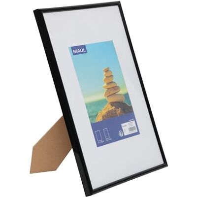 MAUL art Fotolijst 21 x 30 cm, kunststof fotolijst voor staand of liggend formaat, met passe-partout, verwisselbare lijst om neer te zetten, ideaal voor foto's en collages, zwart MAUL art Fotolijst 21 x 30 cm, kunststof fotolijst voor staand of liggend formaat, met passe-partout, verwisselbare lijst om neer te zetten, ideaal voor foto's en collages, zwart